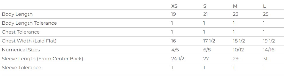Youth size chart
