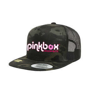 Pinkbox Doughnuts black camo trucker hat